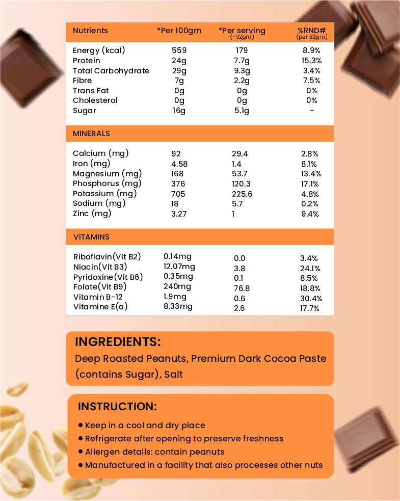 Image of Growfitz Peanut Butter Chocolate Smooth 800g | 24g High Protein Peanut Butter | 7g Fiber | Tasty & Healthy Nut Butter Spread for Breakfast & Snacks | Roasted Peanuts | Zero Sugar (Pack of 3)
