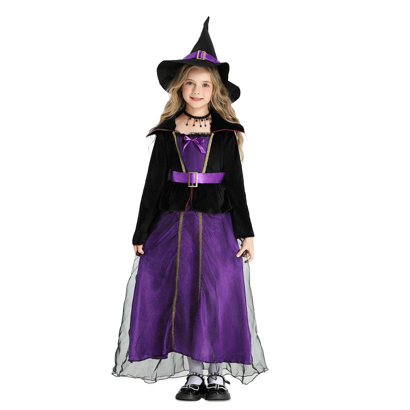 Hexen Kostüm Kinder Halloweenkostüme Kinder Jungen Halloween Mädchen Kleid Set Mit Hut Besen Rock Und Umhang Violett Prinzessin Kleid Kostüm Mädchen Hexenhut Besen Und Bonbontüte