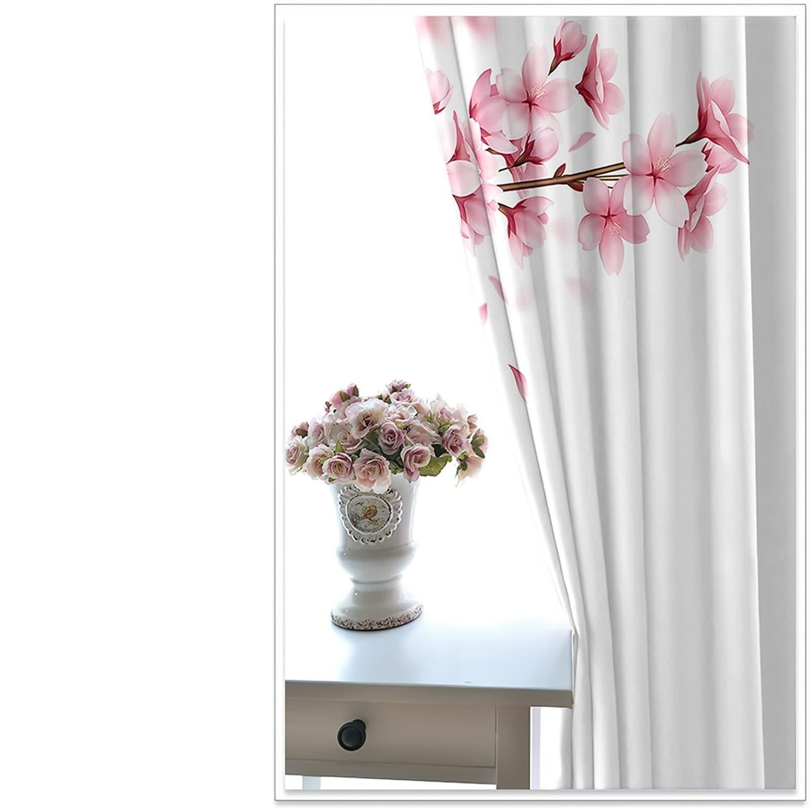 Gardine Wohnzimer, Verdunkelungsvorhang Vorhänge Rosa Weiß Polyester Rosa Blumen Dekoration 2er Set B 214 x H 183 cm
