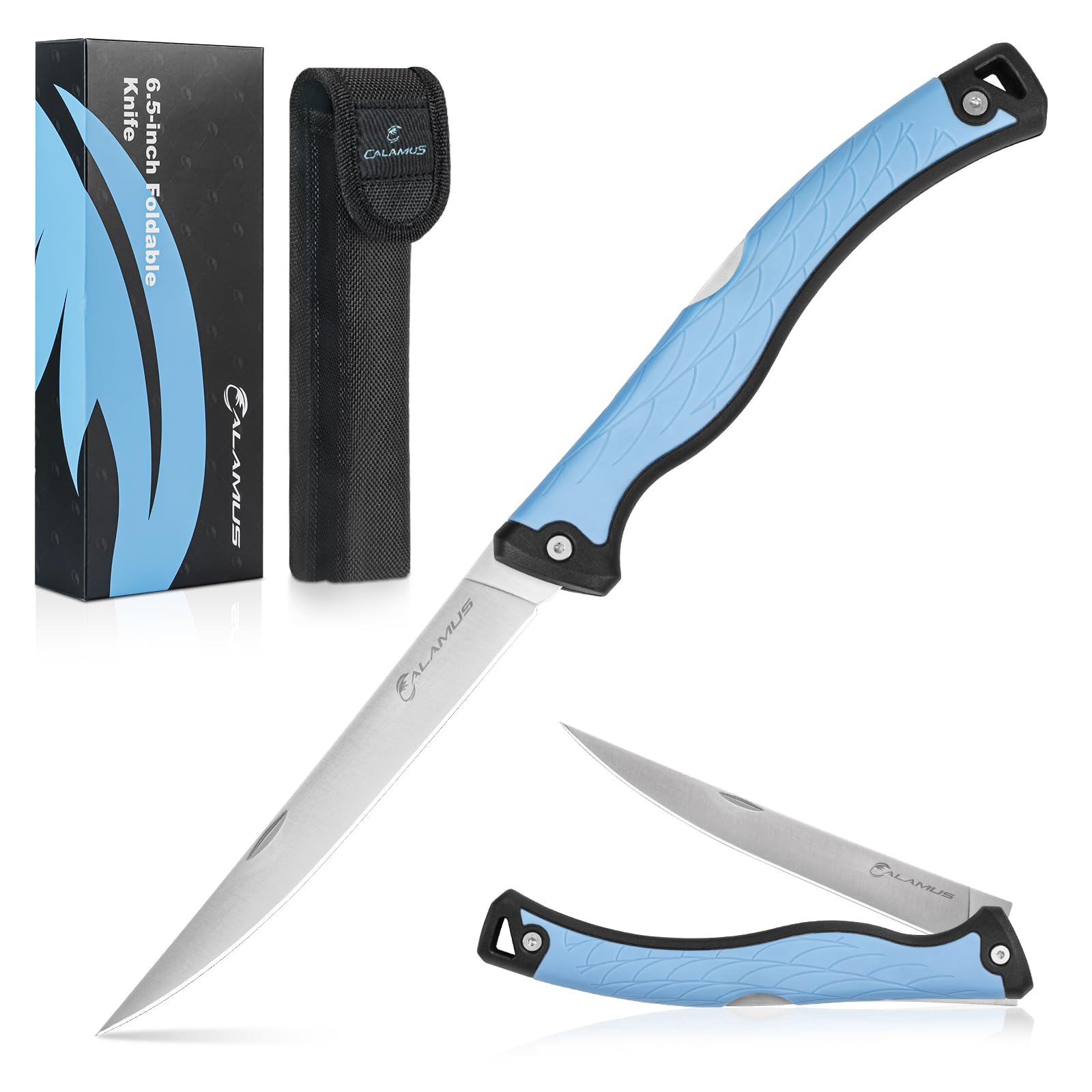 Calamus Folding Fillet Knife, Fishing Knife, G4116 German Stainless-Steel, Ultra-Sharp, Flexible & Corrosion-Resistant Blade, Non-Slip Handle,