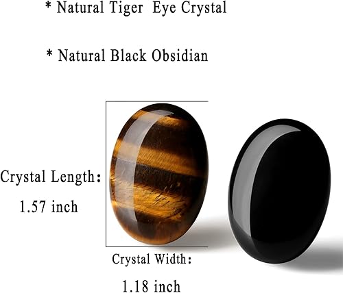 Miniatura 5 de DUQGUHO 2 piedras de cristal curativo, obsidiana negra, ojo de tigre, ovaladas, para palma, cristales pulidos, piedras de preocupación para aliviar