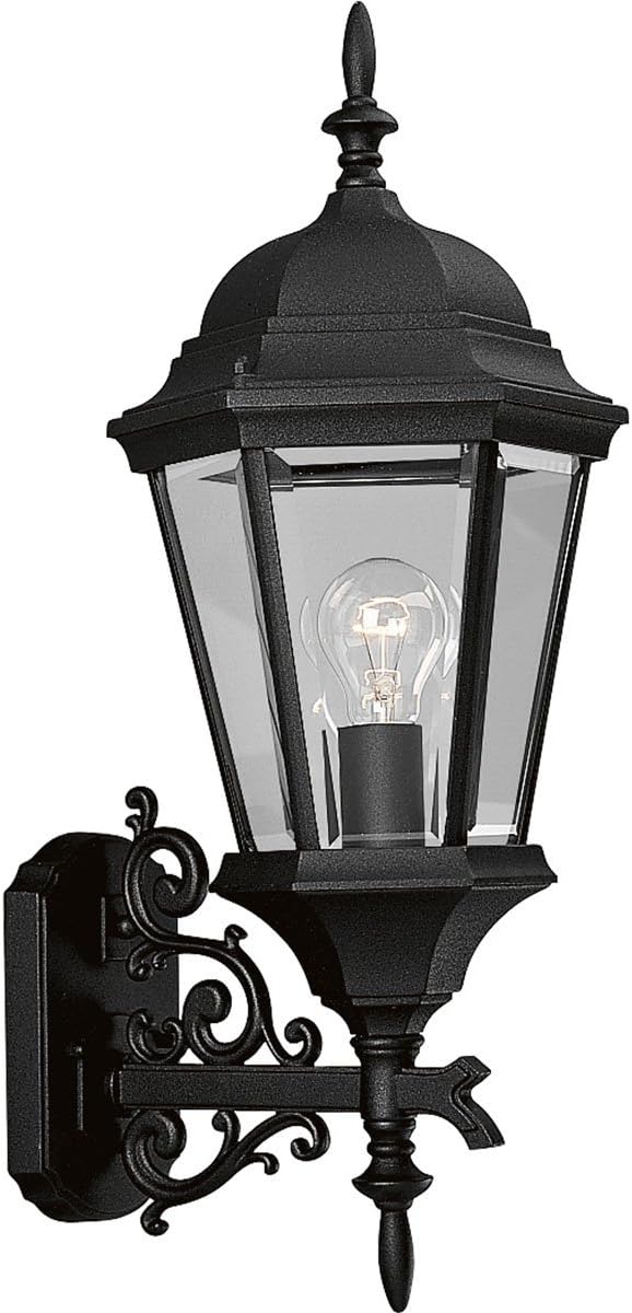 Progress Lighting Welbourne Collection 1-Light Clear Beveled Glass Traditional Outdoor Medium Wall Lantern Light Textured Black