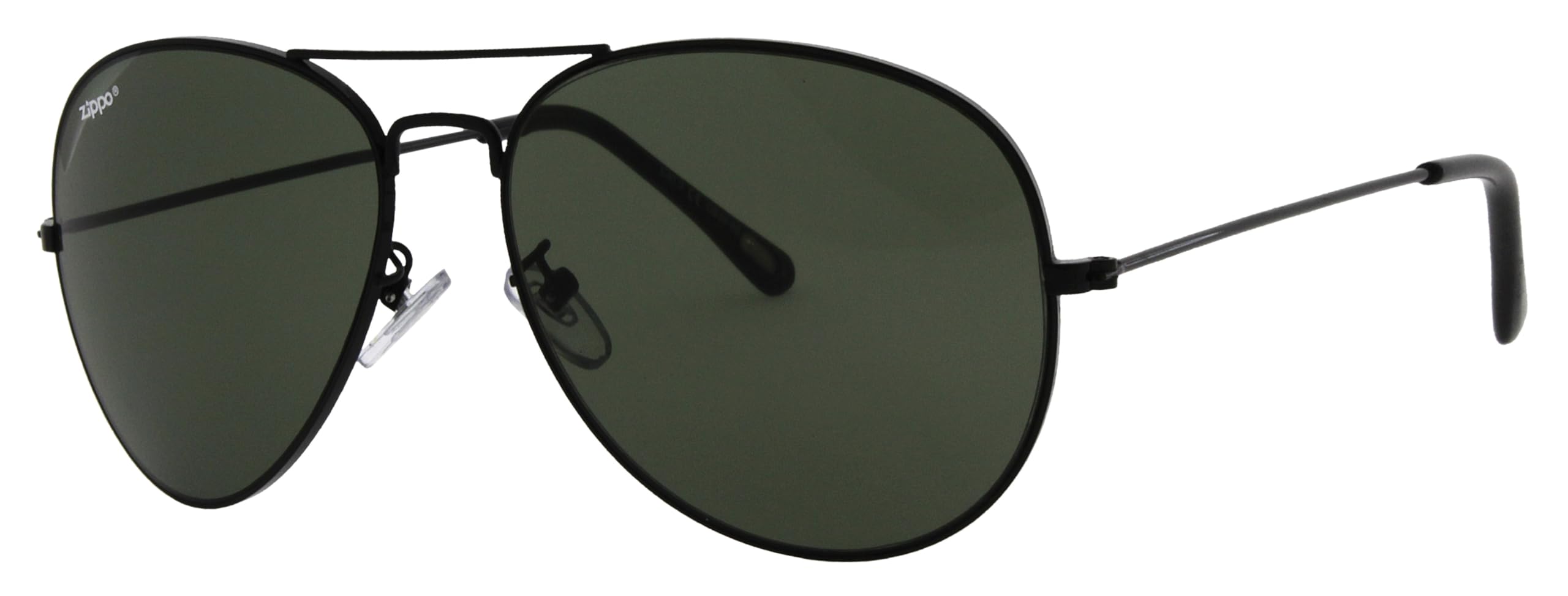 Zippo Eyewear - Flash Pilot Sunglasses - UV400 Protection - Zippo Logo on Left Lense - Adult - Unisex - Made in USA - Black Lenses, Frame & Temple - Black