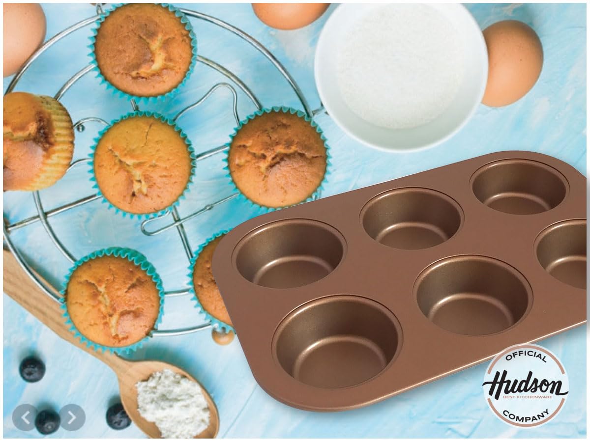 HUDSON 6-Cup Double Layer Non-Stick Square Baking Pan for Muffins