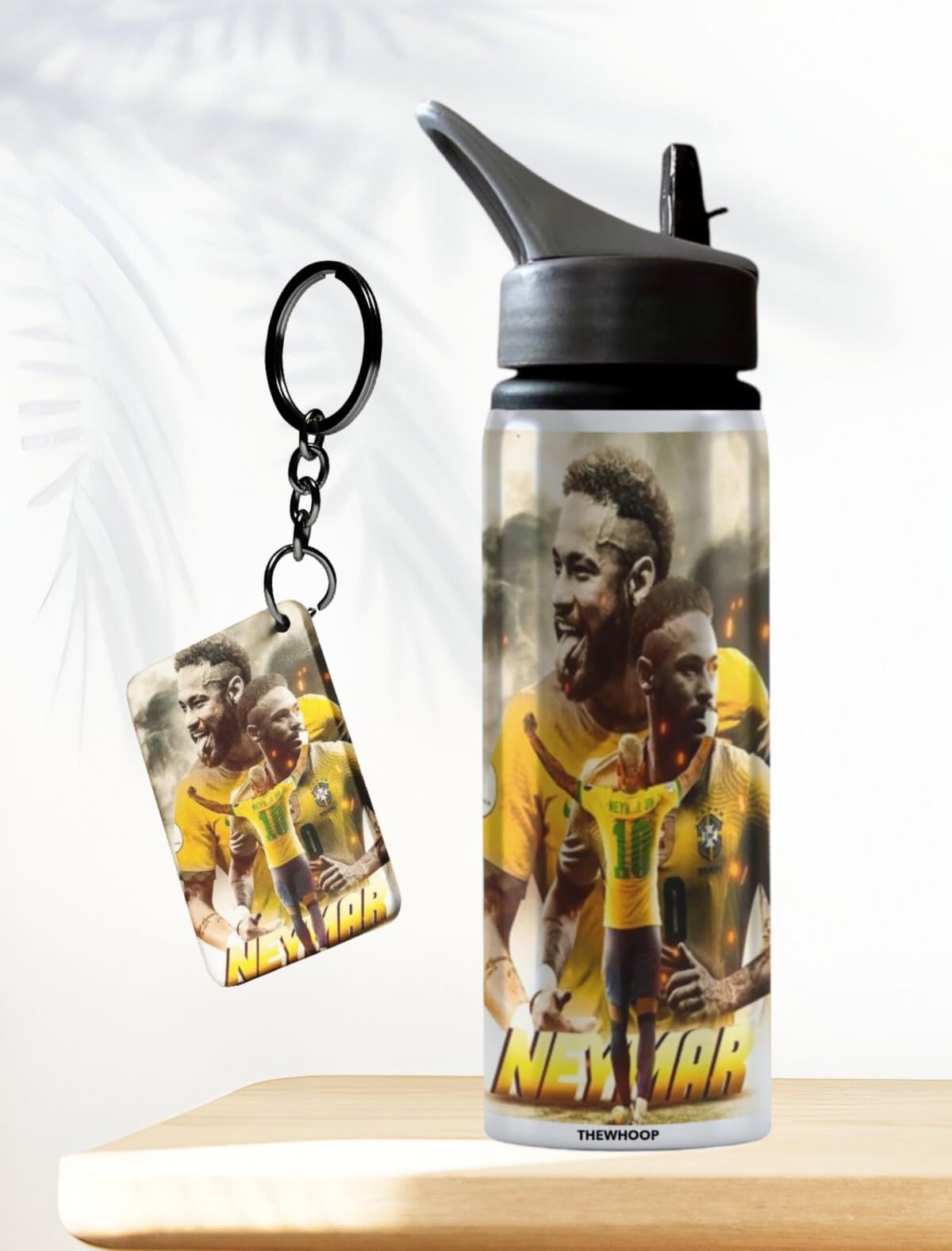 THEWHOOP Neymar Printed Sipper 650 ml Aluminium Bottle & Keychain Combo with Holding Grip Feature | Gym & School & Office Water Bottle Best Gift for Football Sports Fans (YELLOW)-image-20