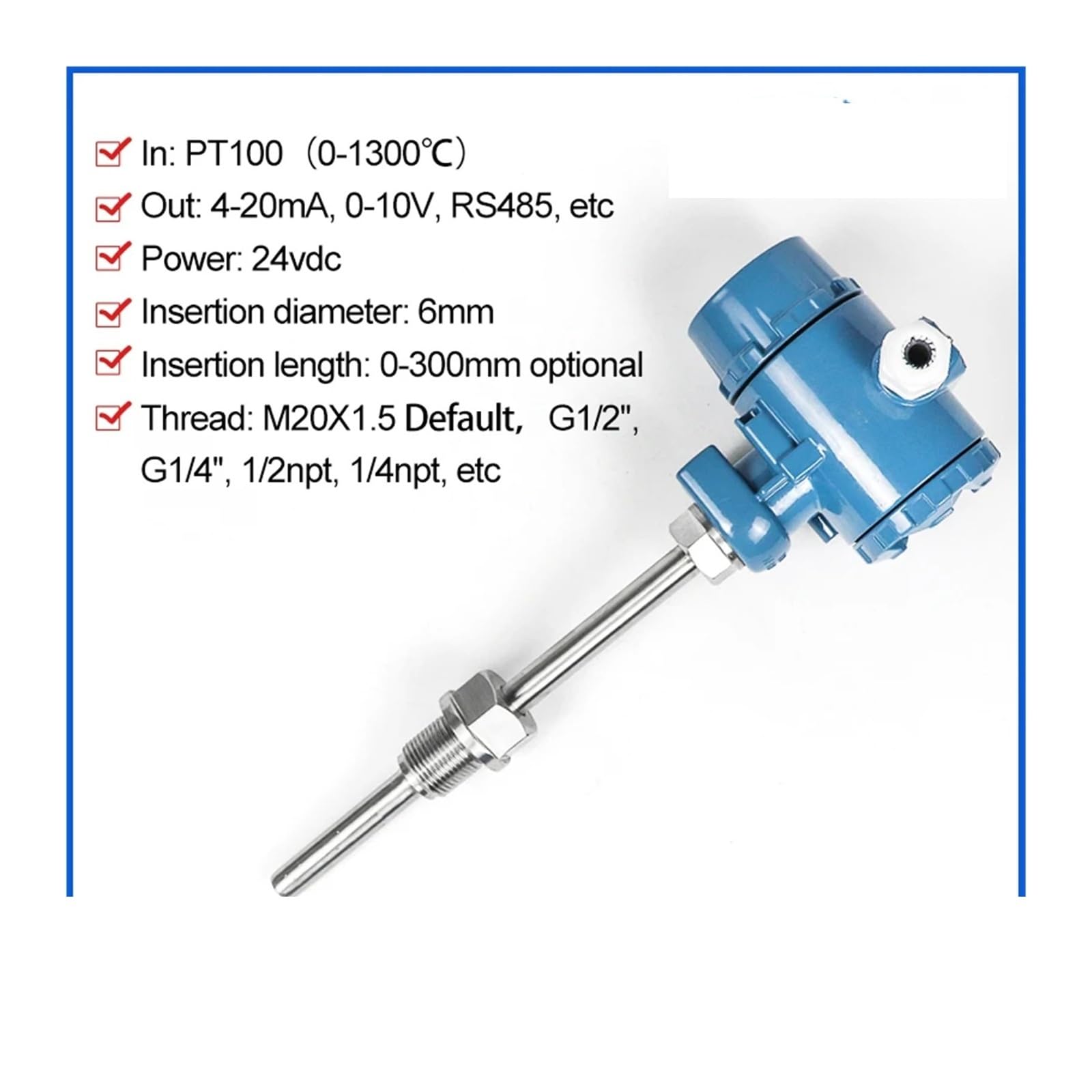 Transmisor de temperatura antiexplosivo PT100 con pantalla LCD(0-100 degree 0-10V,200mm)