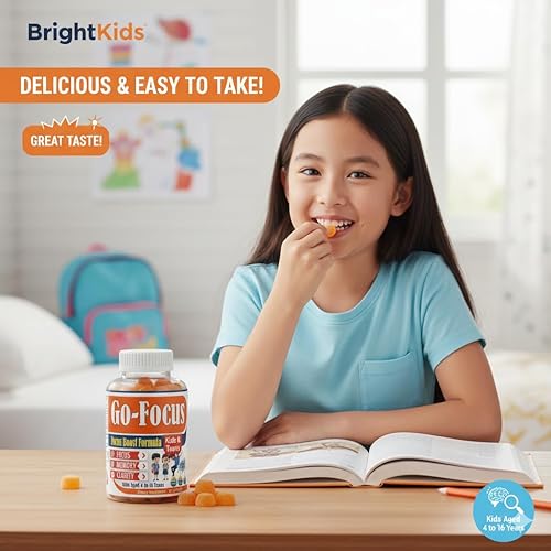 Miniatura 3 de BrightKids Suplementos cerebrales para la memoria y la concentración, gomitas de enfoque Omega 3 y DHA para niños, suplemento de concentración de