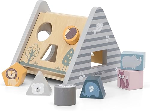 The Original Toy Company Viga Shape Sorter & Gear Play - Juguete de actividad 5 en 1 de madera PolarB