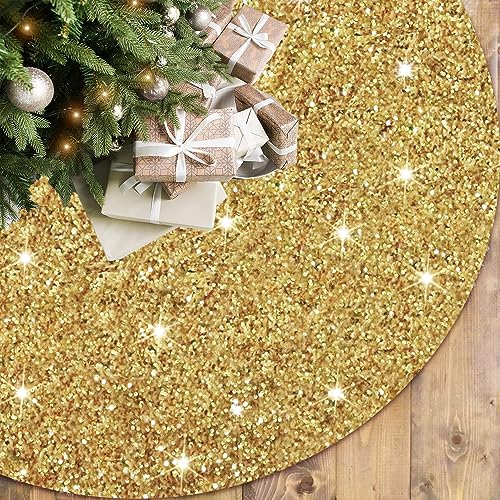 FOTSHARER Christmas Gold Tree Skirt 36 Inches Sparkly Sequins Tree Skirt Round Velvet Xmas Tree Base Skirt for Autumn Shiny Golden Tree Skirts for 4ft Tree Mermaid Tree Skirts for New Year Home Decor