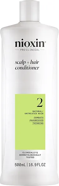 Nioxin Scalp + Hair Thickening System 2 Conditioner | For Natural or Untreated Hair with Progressed Thinning | With Niacinamide and Biotin | 16.9 Fl oz.