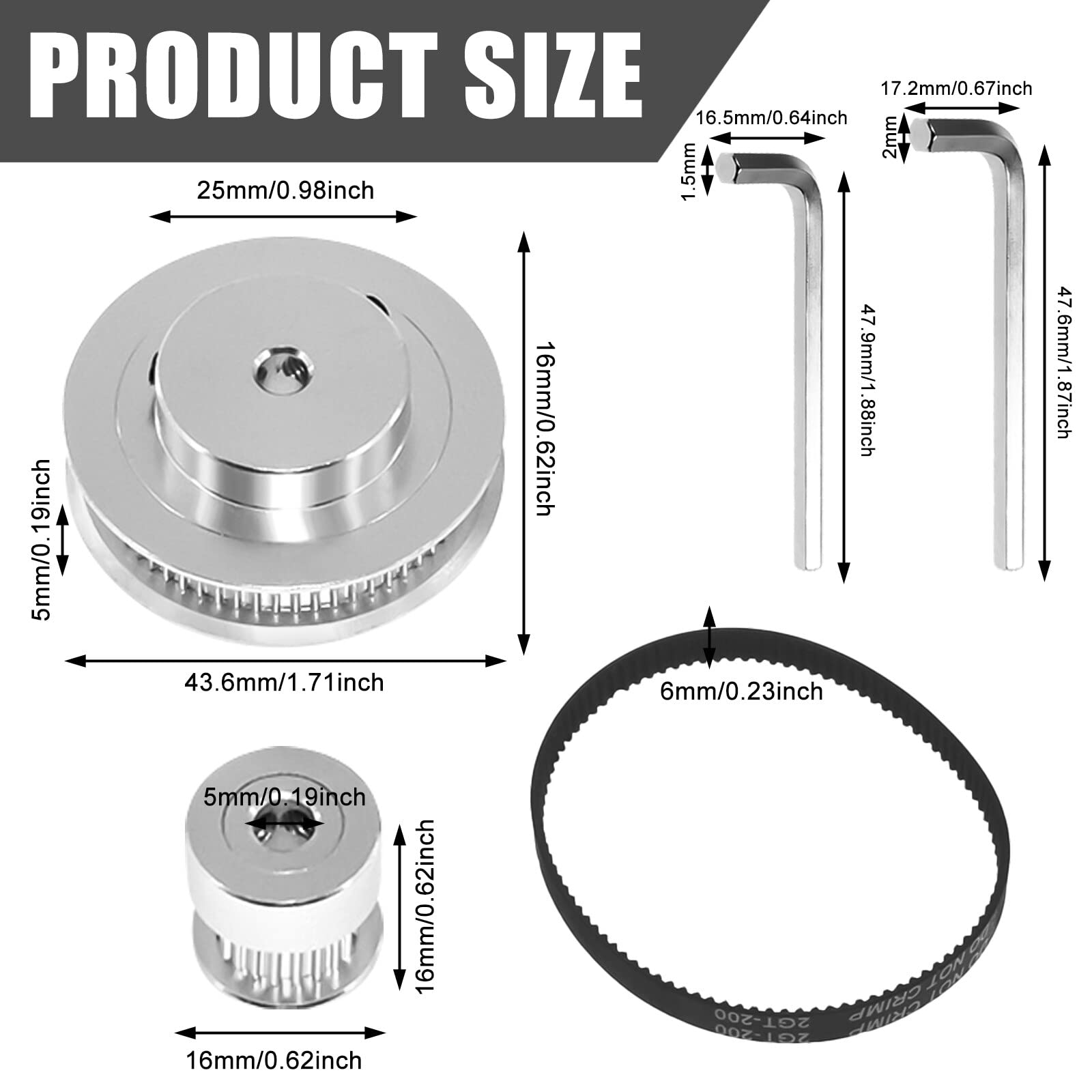 Set Ruote Sincrone GT2 Per Stampante 3D - 20 E 60 Denti, Cinghia 200mm X 6mm, 2 Set Completi - Foto 11