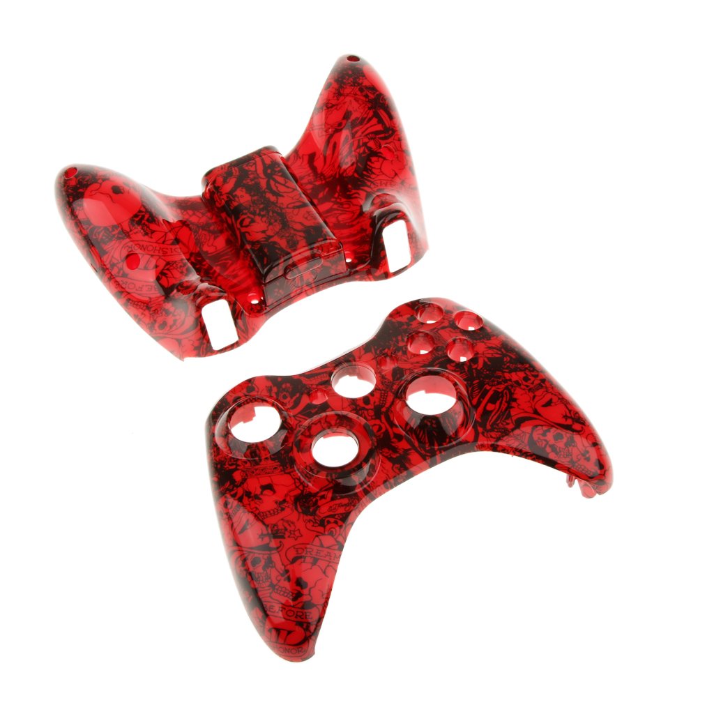 Plastic Replacement Case Shell Skin Button Housing Kit for Xbox 360 Controller-Grave Red Skull Pattern Easy Install