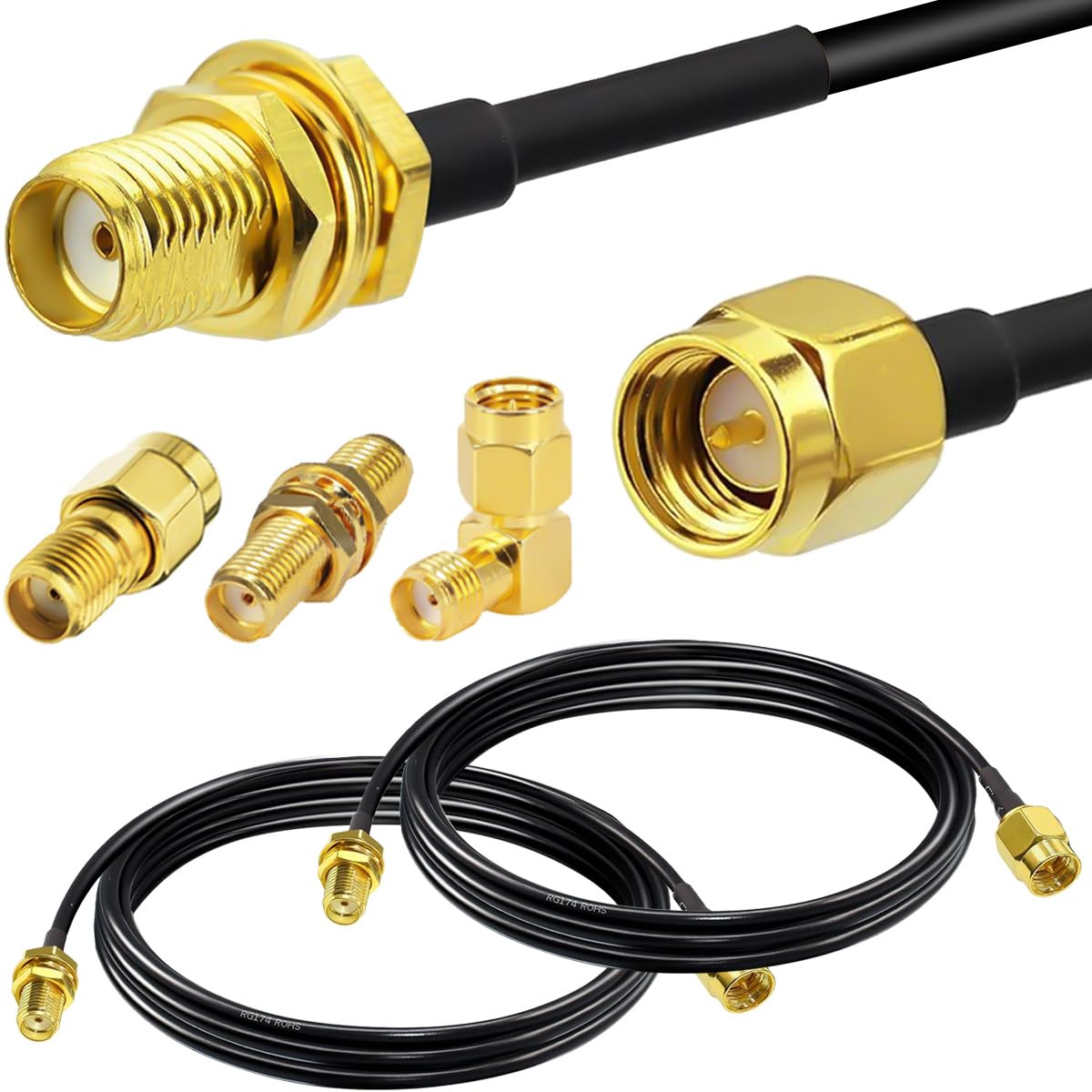 Kabel SMA męski na żeński grodziowy RG174 przedłużacz anteny 1 m niski strat, do routera 3G 4G LTE, brama modemu, komórkowy, odbiornik Dongle, 2 szt