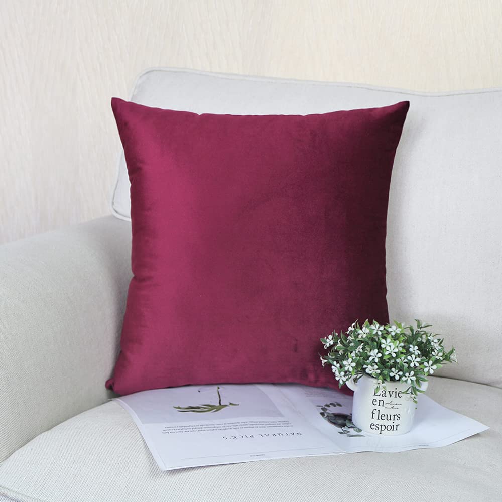 RKAAS HOME Pack of 4 Super Soft Decorative Luxurious Dutch Velvet Square Cushion Covers for Living Room Sofa Couch Bed 50cm x 50cm 20x20 Inches (Pack of 4 - Burgundy)
