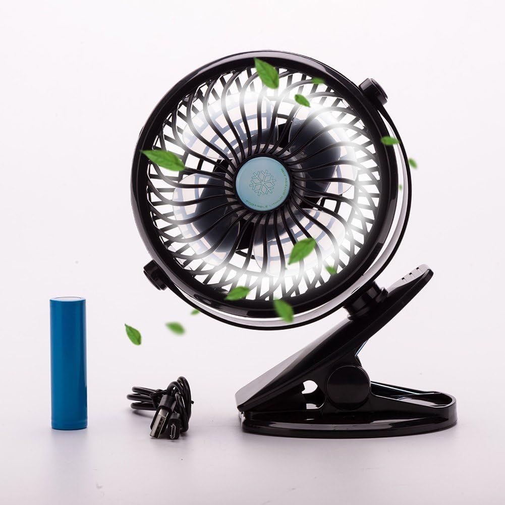 Rechargeable Battery Operated Clip on Mini Desk Fan, Stroller Fan with USB Charging Cable,Table Fan for Home/Office (Black)