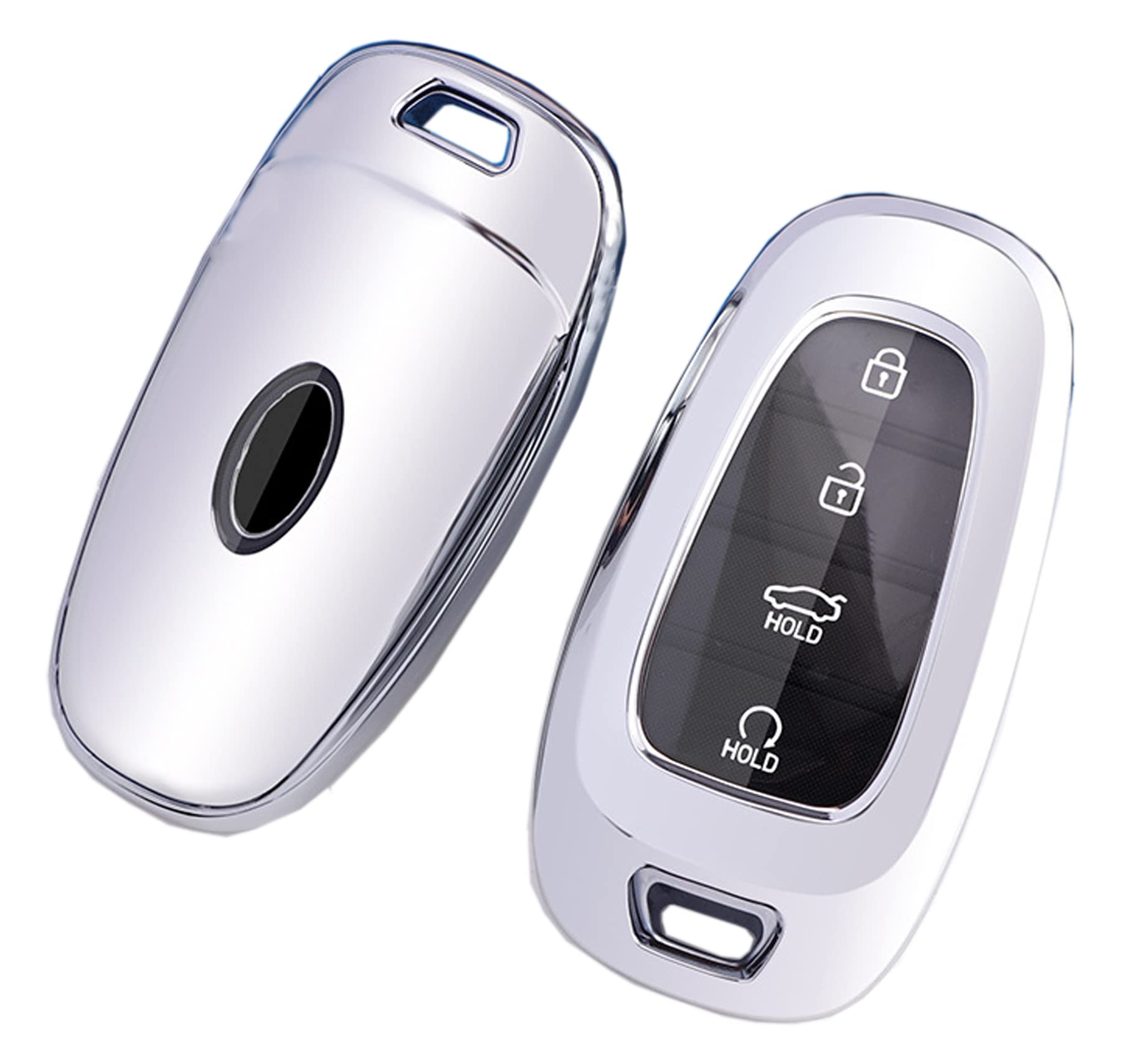 Muxkenper Unisex Silver Key Fob Cover Case Fit For 2022 2021 2020 Hyundai Sonata Nexo Santa Fe Tucson Remote Holder Skin Protector Keyless Entry Sleeve Accessories (Silver)