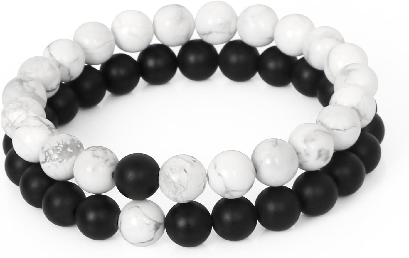 LOLOJ Yin Yang Distance Couple Bracelet 8mm Beads Black Matte Agate & White Howlite