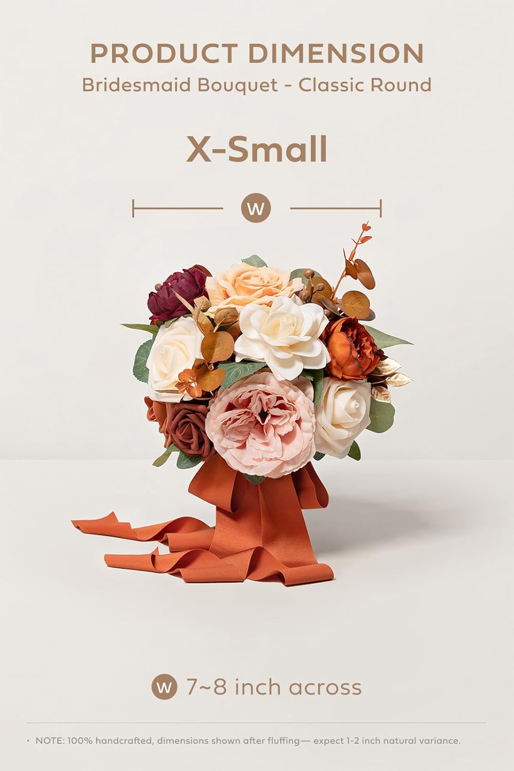 Ling's moment Terracotta Artificial Wedding Flower Bouquets for Bridesmaids Burnt Orange Floral Bouquet Rust Bridal Bouquets for Bridesmaids with Ribbon Ceremony Anniversary,7-inch Diameter