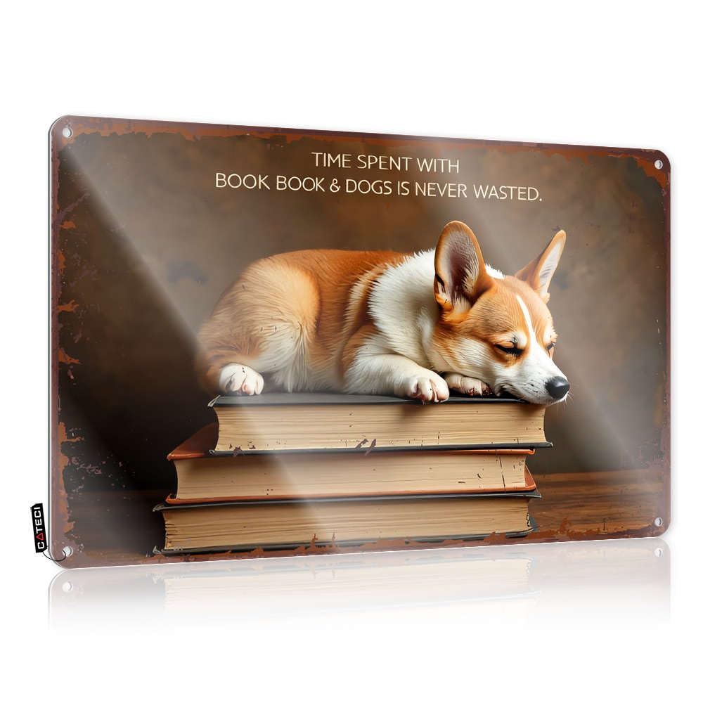 Decore Sign Gift For Husband | Time Spent With Books And Dogs Is Never Wasted Inappropriate Farmhouse Decoration(30X40CM)