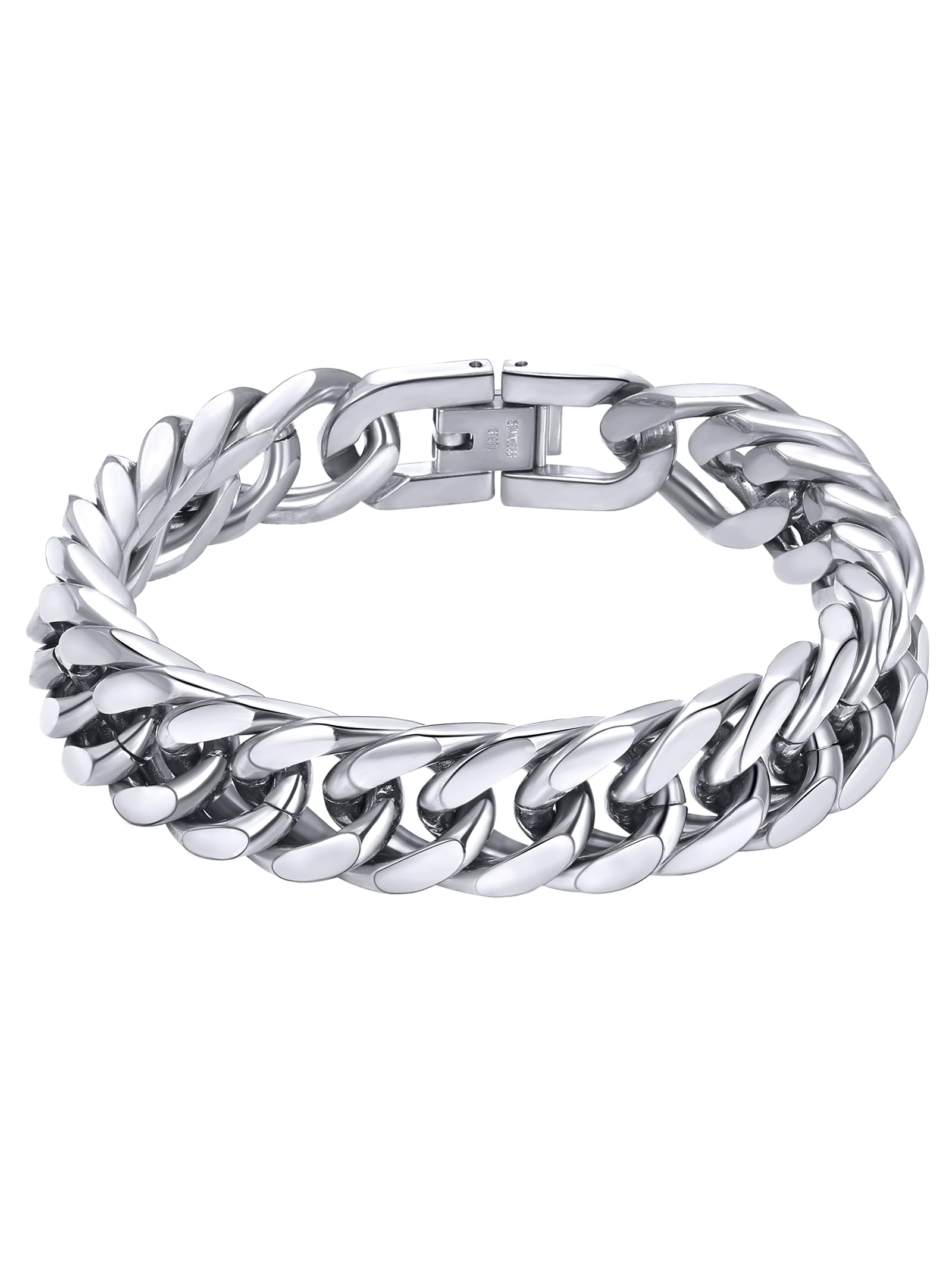 8/12/17mm Wide Cuban Link Bracelet for Men Father Gift 18K Gold/Black Plated Stainless Steel Bracelets 7.4-9 Inches(Gift Wrapped)