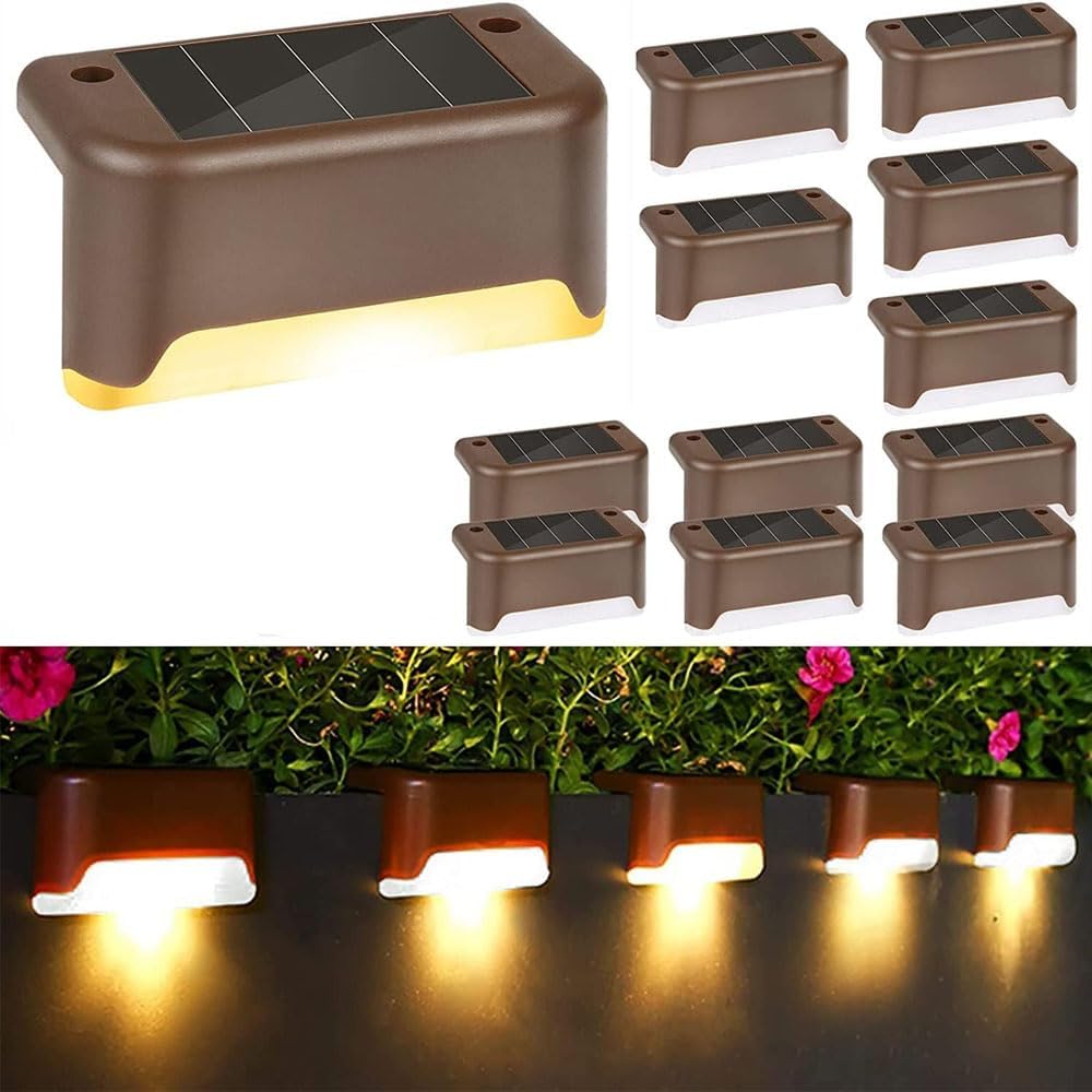 AMERTEER Solar Deck Lights 12 Pack, Waterproof Solar Step Lights Outdoor Warm White LED, Solar Fence & Stair Lights for Deck, Steps, Fence, Patio, Pathway & Garden, Dusk to Dawn Auto On/Off Solar