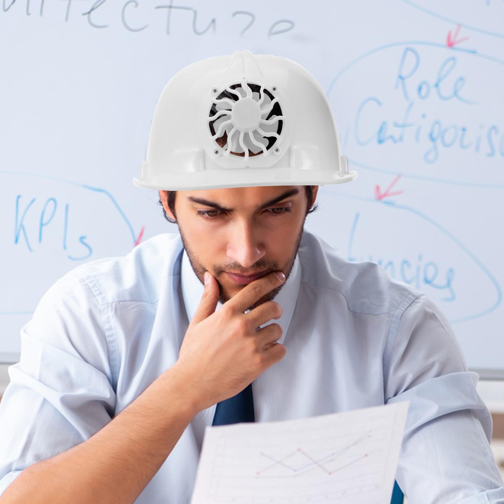 Garneck Casque de Sécurité Chantier avec Ventilateur Solaire Intégré Protection UV Ventilé et Respirant pour Travailleurs Extérieurs et Activités Plein Air