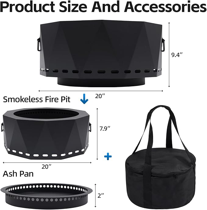 Brasero Sin Humo Permade 20 Pulgadas de Metal Negro - Portátil con Bolsa de Transporte miniatura 2