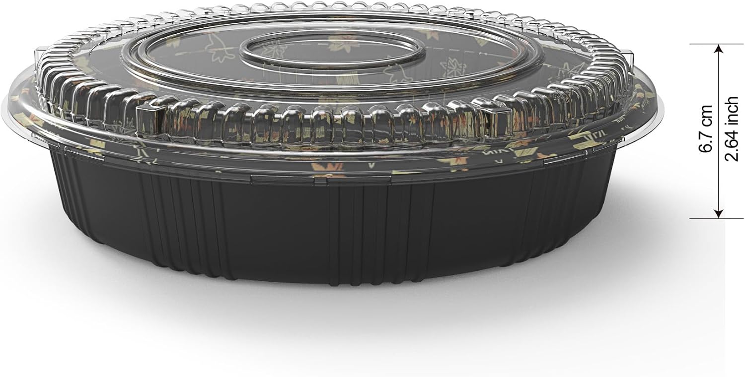61# 100 Sets Round Sushi Tray 11.5" with Base & Lids, Sushi Container, Party Serving Tray, Take out Tray, Fruit Tray