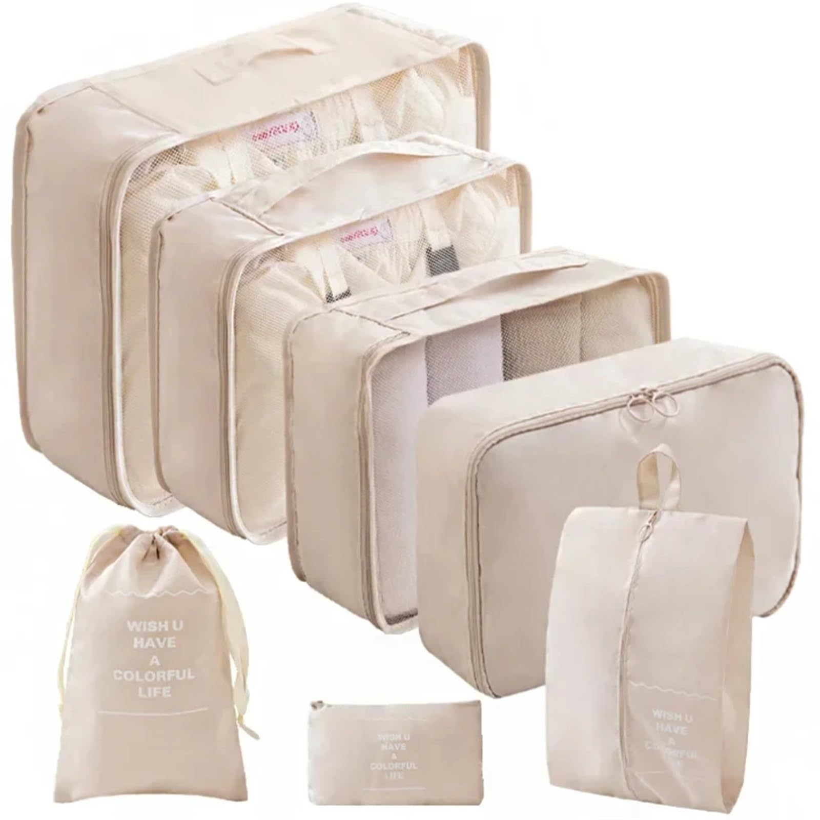 Packwürfel, Koffer, Packwürfel, Koffer, tragbar, Kleiderschrank, Gepäck, Kleidung, Schuhbeutel, faltbar, 7 Stück, Grau, One Size