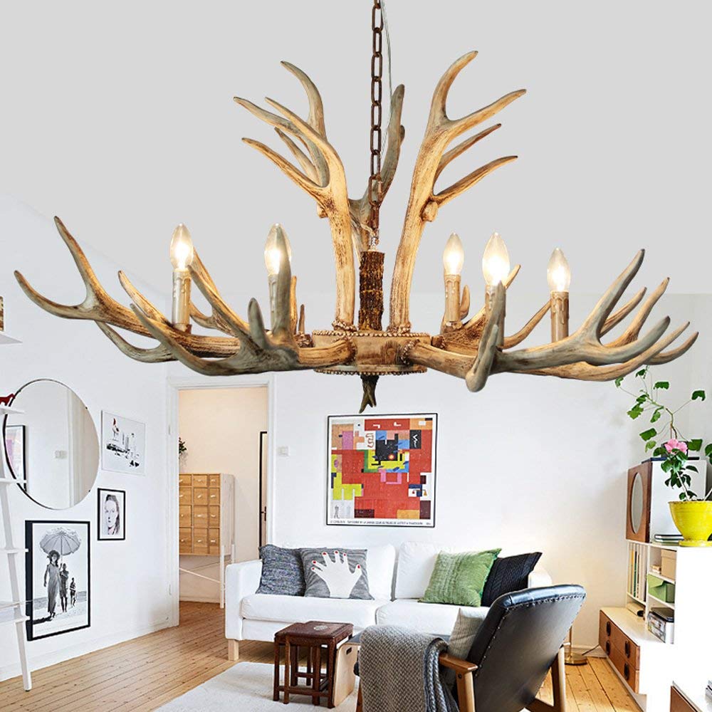 SYAXVOM Antler Chandelier American Country Living Room Dining European Retro Bedroom