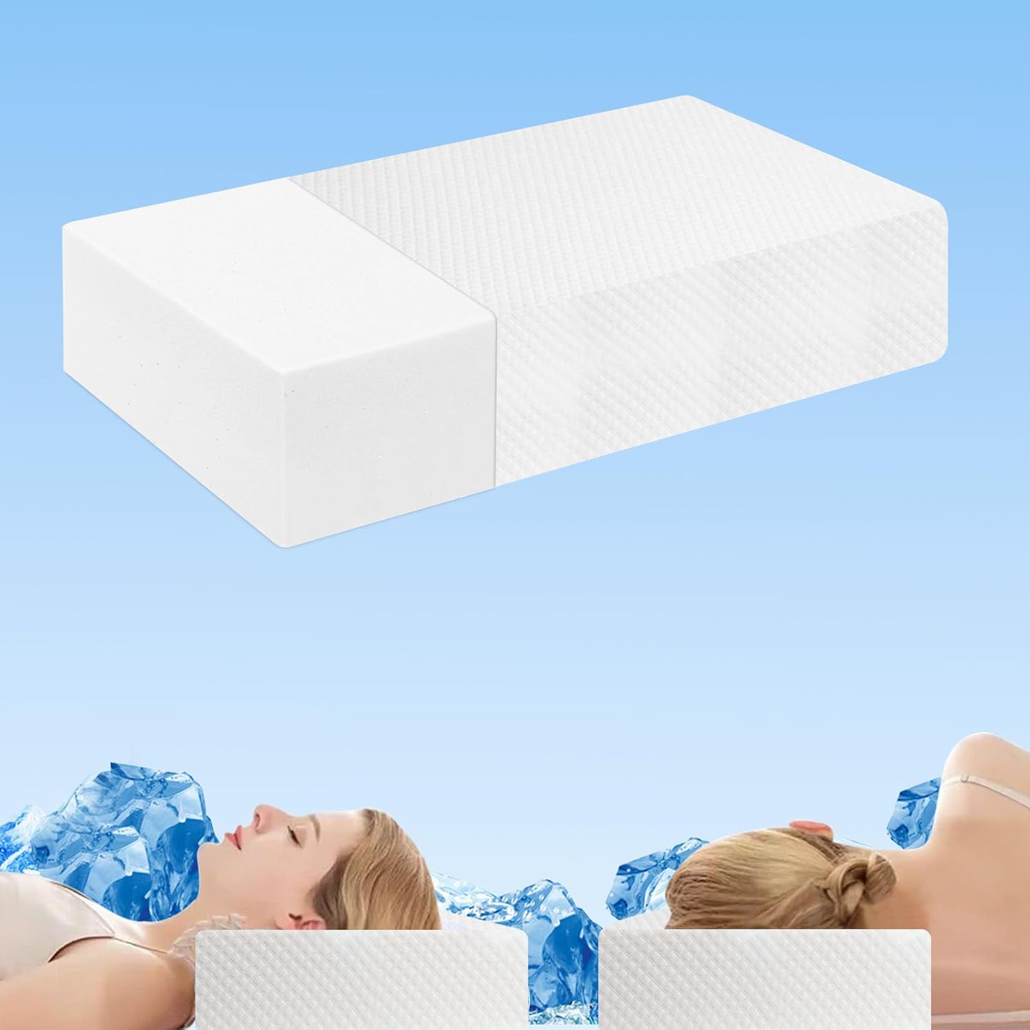 Cube Pillow Memory Foam Firm Ergonomic Cooling Side Sleepers (White)