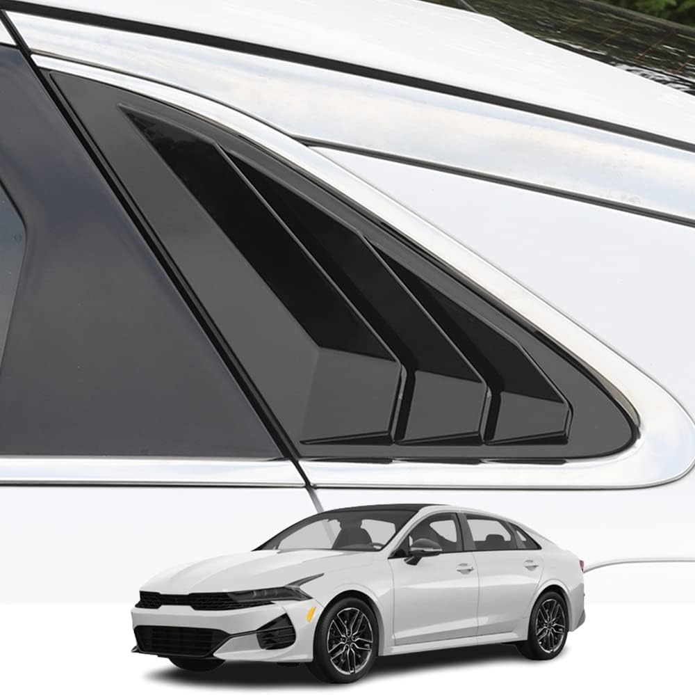 Kakash Custom Exterior Accessories for Kia K5 2021 2022 ABS Material Racing Style Rear Side Window Louvers Air Vent Scoop Shades Cover Blinds Trim 2Pcs/Set(Mirror Black)
