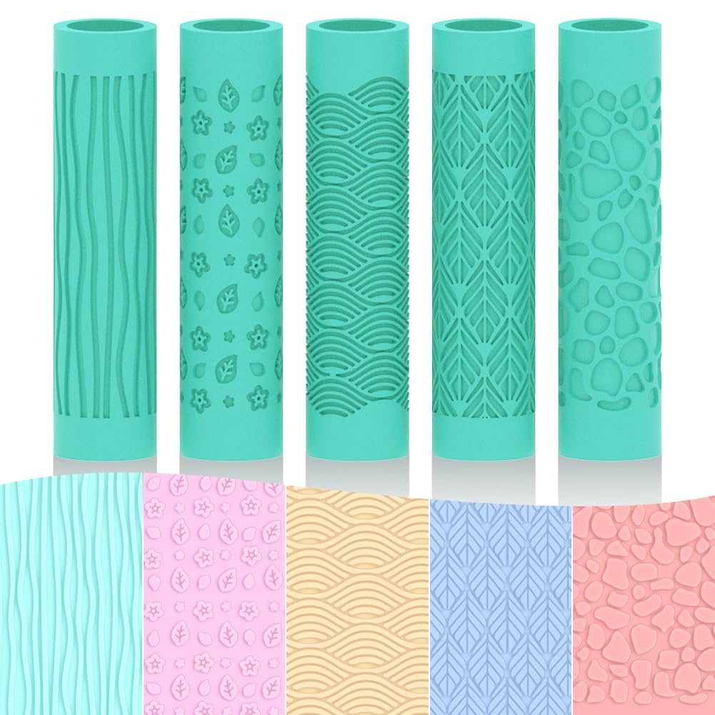 ORIGACH 5 Pcs Polymer Clay Texture Roller for Earring Making Pottery Tools Texture Roller for Clay Jewelry Making Mud Pattern Natural Texture