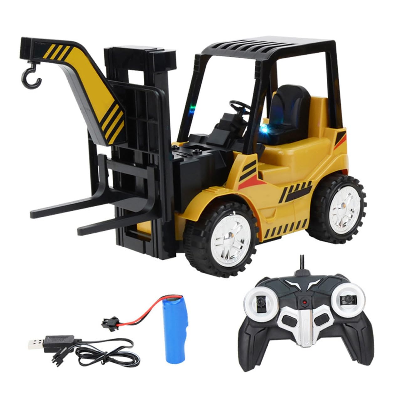 ORFOFE Carrello Elevatore Giocattolo Telecomandato Nero in Plastica Movimenti Agili e Braccio Sollevabile, Set Completo Batteria Ricaricabile per Bambini