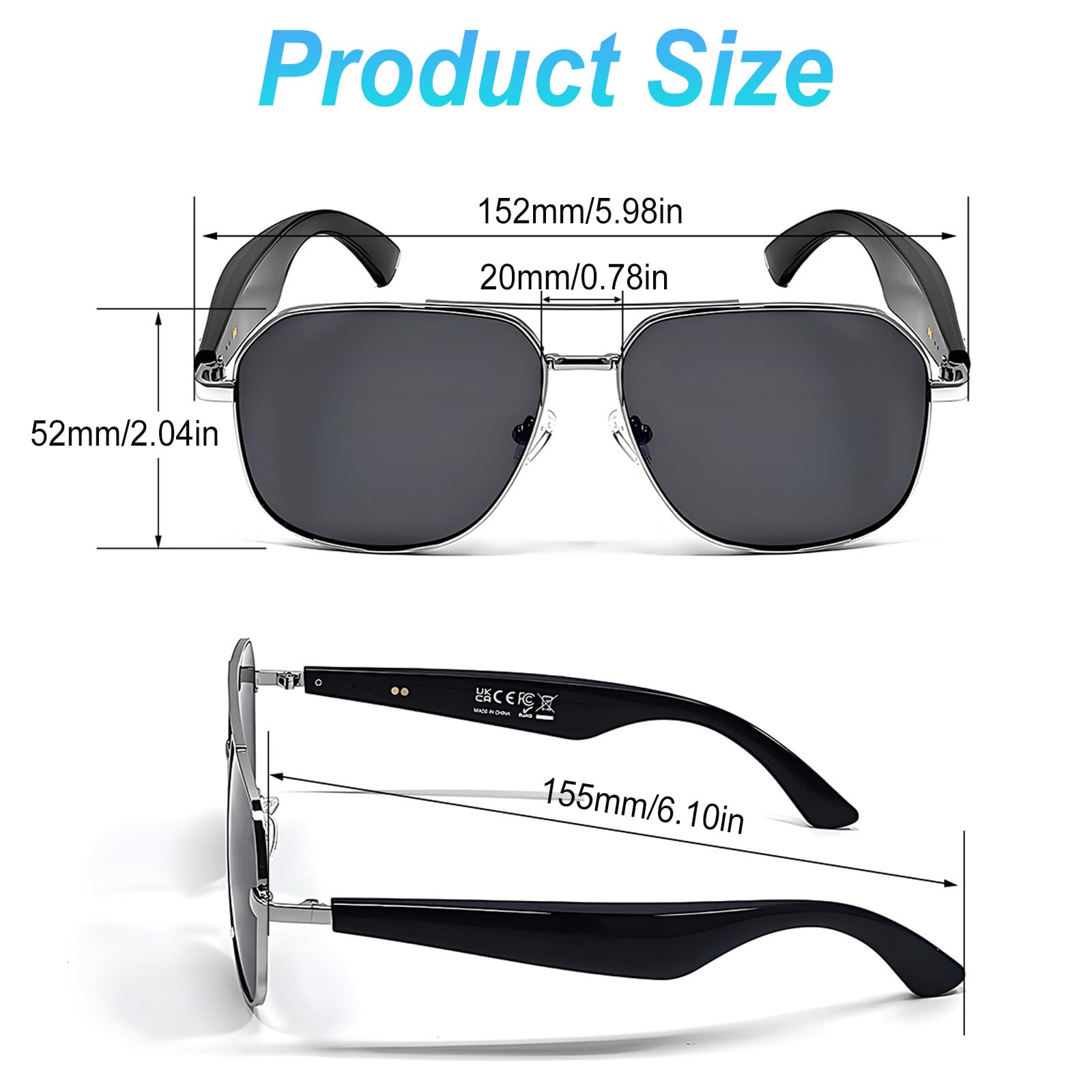 Gafas Inteligentes AI, Gafas de Traductor Inteligente, UV Gafas Bluetooth para Hombre y Mujer, Gafas Inteligente con Bluetooth 5.4, Altavoz Soporte 144 Idiomas