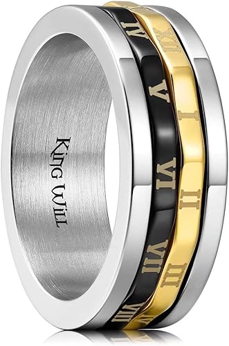 King Will 6mm 7mm 8mm Silver Black Stainless Steel Ring Spinner Ring Anxiety Relief Wedding Ring For Men Women Forest Elk Deer FamilyMoon StarSkull