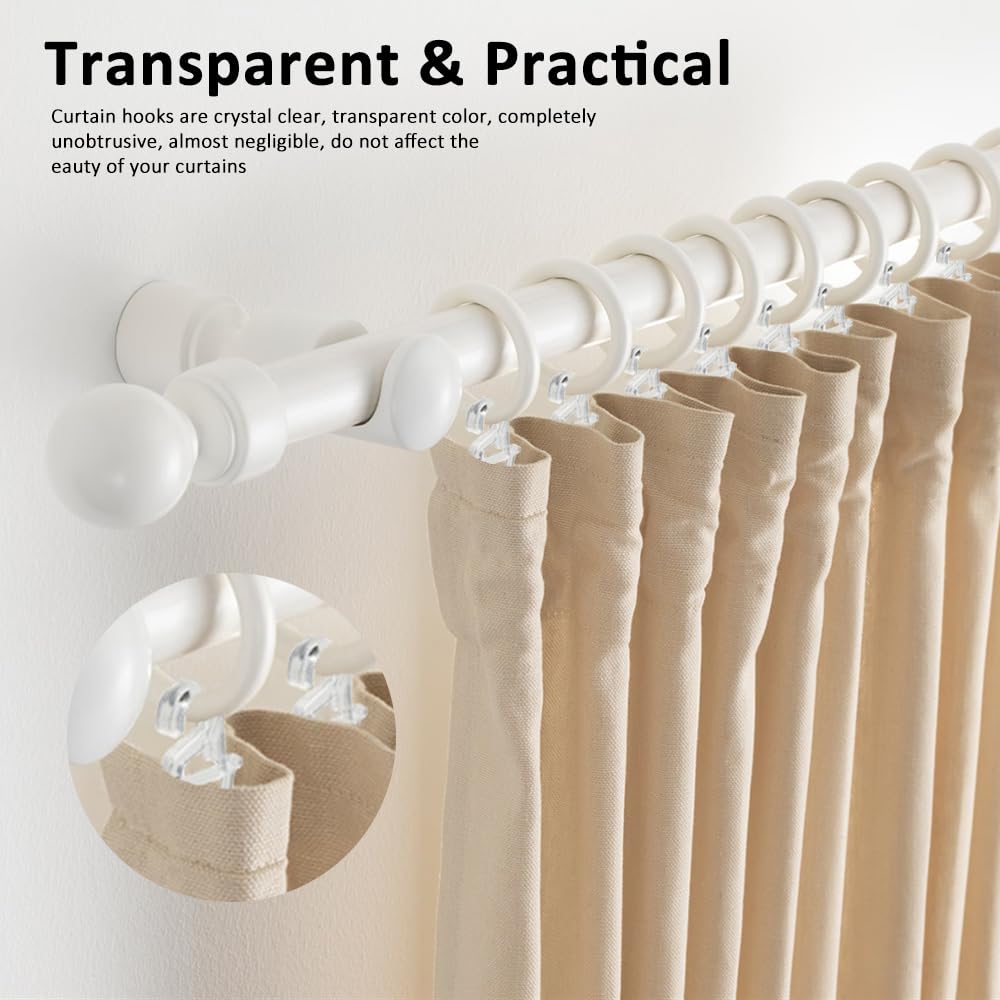 Crochets à Rideaux en Plastique - 100 Pièces Clips de Rideau Roulant Transparent