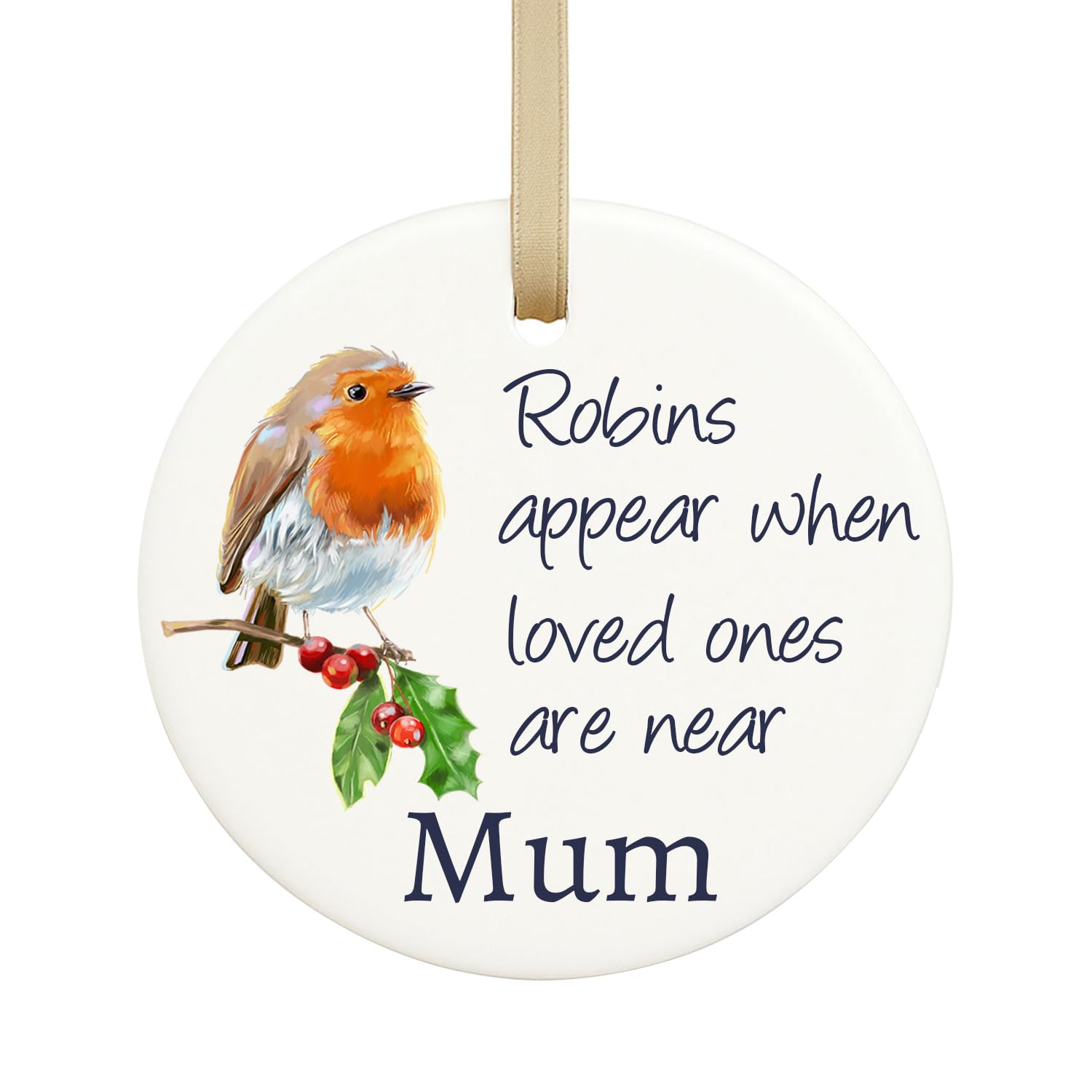 Gutegifts White Personalised Robins Memorial Gift Ceramic Bauble Custom With Any Name Bereavement Remembrance Ornaments Plaque Funeral Gifts Christmas Xmas Tree Decoration- Robins Appear When Loved One Are Near