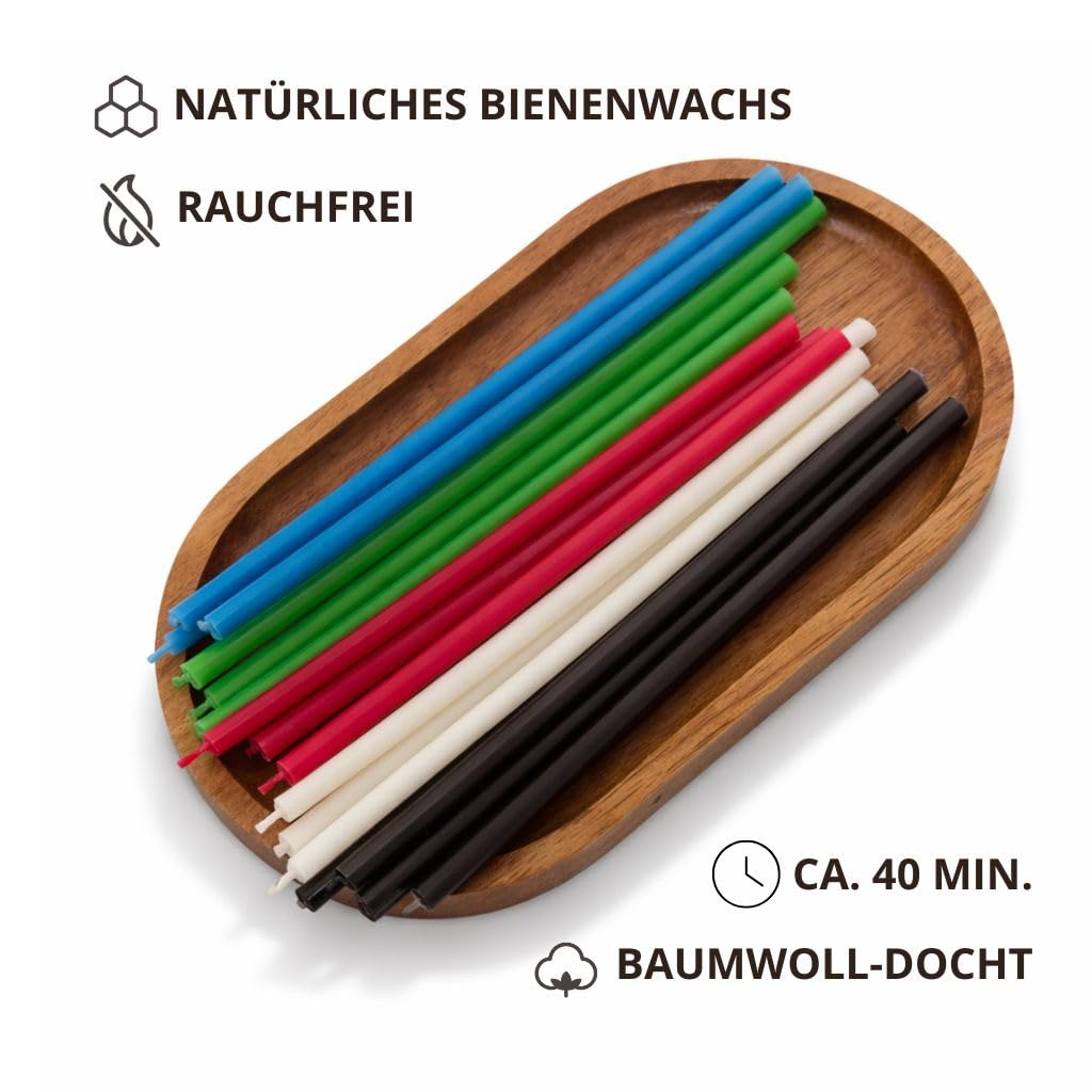 250 Dünne Bienenwachs Ritualkerzen Farbig – Multicolor Set für Meditation & Yoga – 16 cm x Ø 5 mm, Rauchfrei, 40 Min Brenndauer - CanBee
