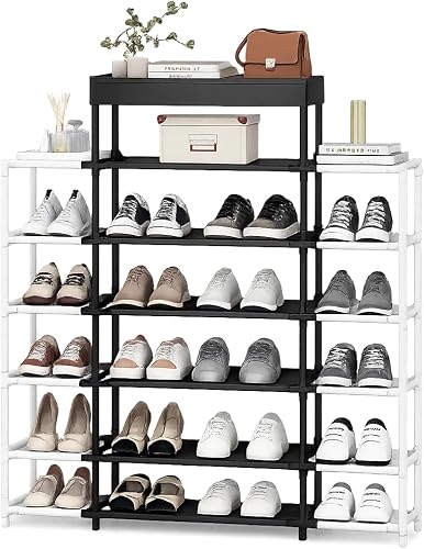 10-Tier Shoe Rack Organiser for up to 30 Pairs, Black & White