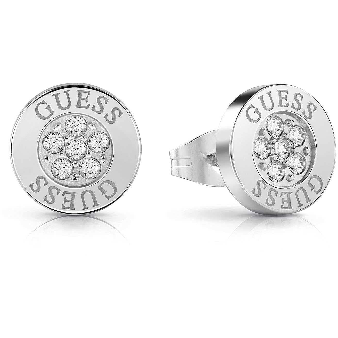 Guess Jewellery Women's White/Silver Rhodium Plated 10Mm Logo Button Stud Earrings Ube02158rh