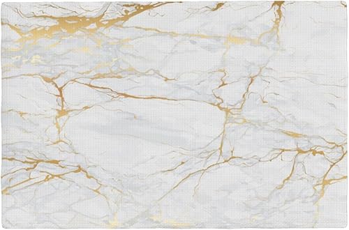 Miniatura 13 de Fiokroo Juego de 4 manteles individuales con textura de mármol con línea dorada, manteles individuales antideslizantes resistentes al calor, Textura