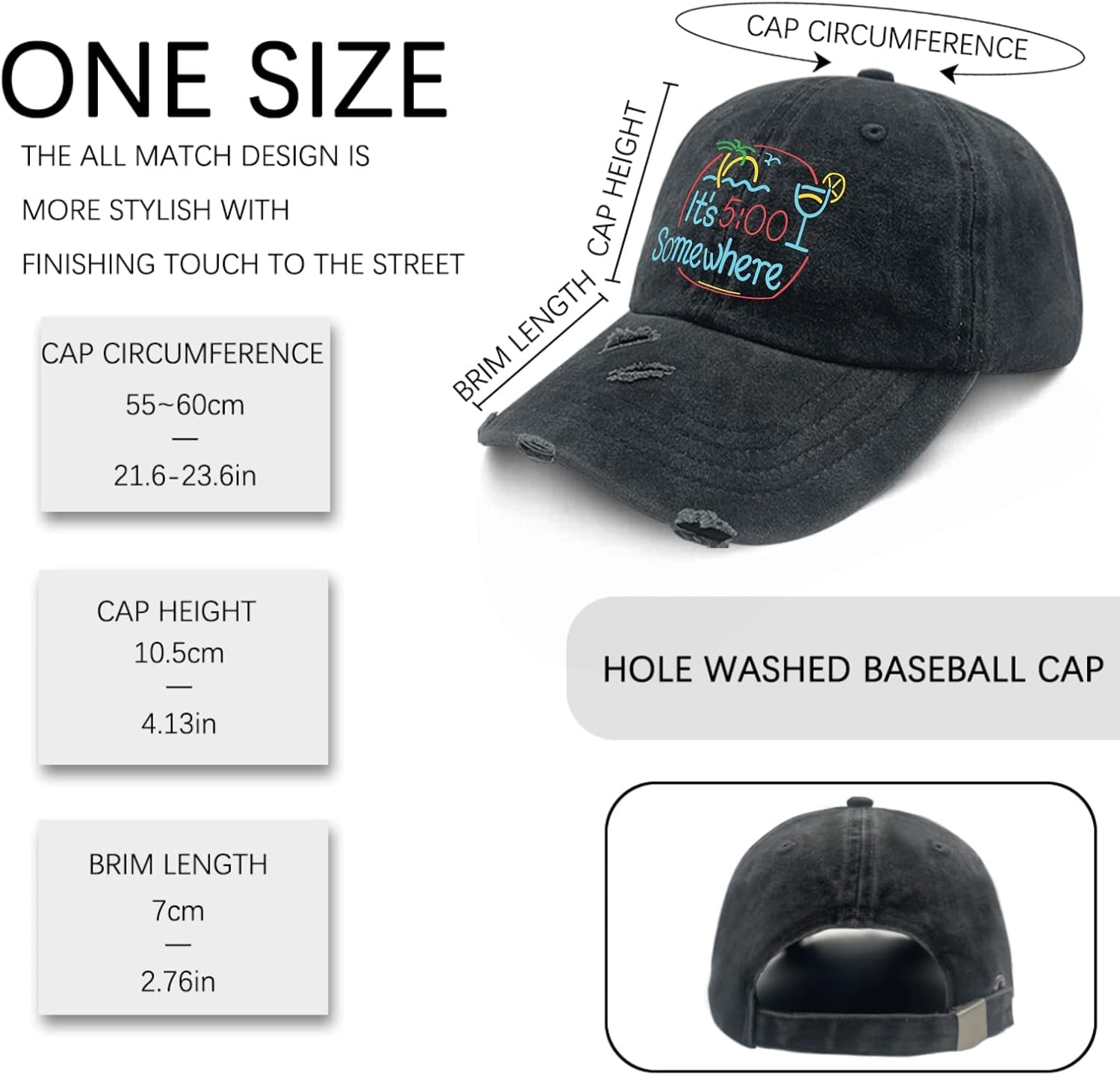 Jimmy Music Buffett Accessories Hats Its 5 Oclock Some Where Baseball Cap Mom Hat Pigment Black Womens Bucket - Image 3