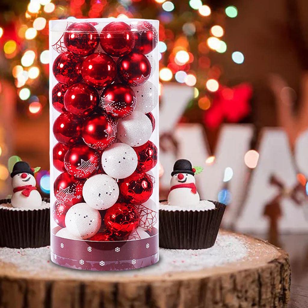 50 bolas de Navidad colgantes pintados bolas árbol de Navidad adornos DIY artesanía (rojo y blanco)