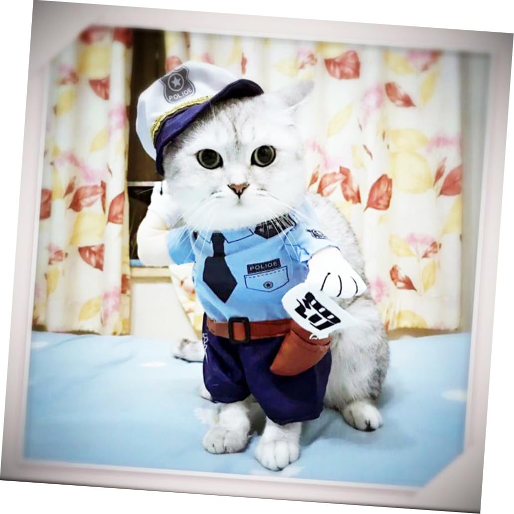 Didiseaon 3pezzi Costume Per Gatto Poliziotto Divertente Abbigliamento Per Animali Domestici Creativo e Accattivante Per Occasioni Speciali e Fotografie