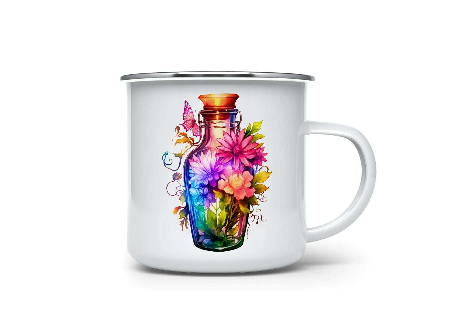 MAXIKIWI - Tasse à Café Ou Thé En émail Durable Pour L'intérieur Et L' Extérieur – Motif Chats Dans Des Verres Aquarelle – 350 Ml