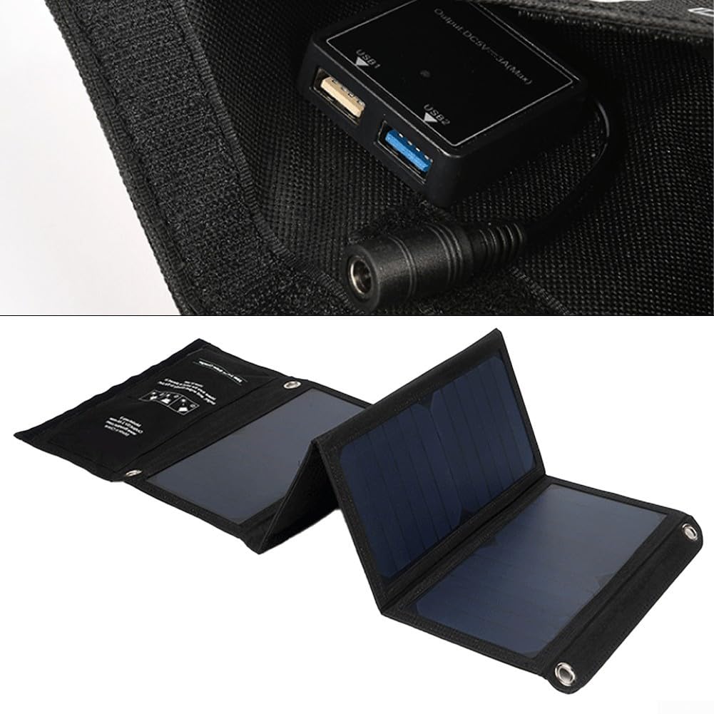 Zoegneer 28W Pannello Solare Portatile Pieghevole Doppio IP65 Impermeabile per Outdoor Campeggio Escursionismo con Cavo per Dispositivi Android