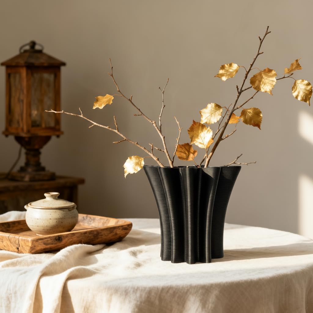 Contemporary Black Ceramic Vase, Abstract Irregular Shape Sculptural Accent for Home Decor, Modern Artistic Centerpiece for Coffee Table or Bookshelf - Image 3