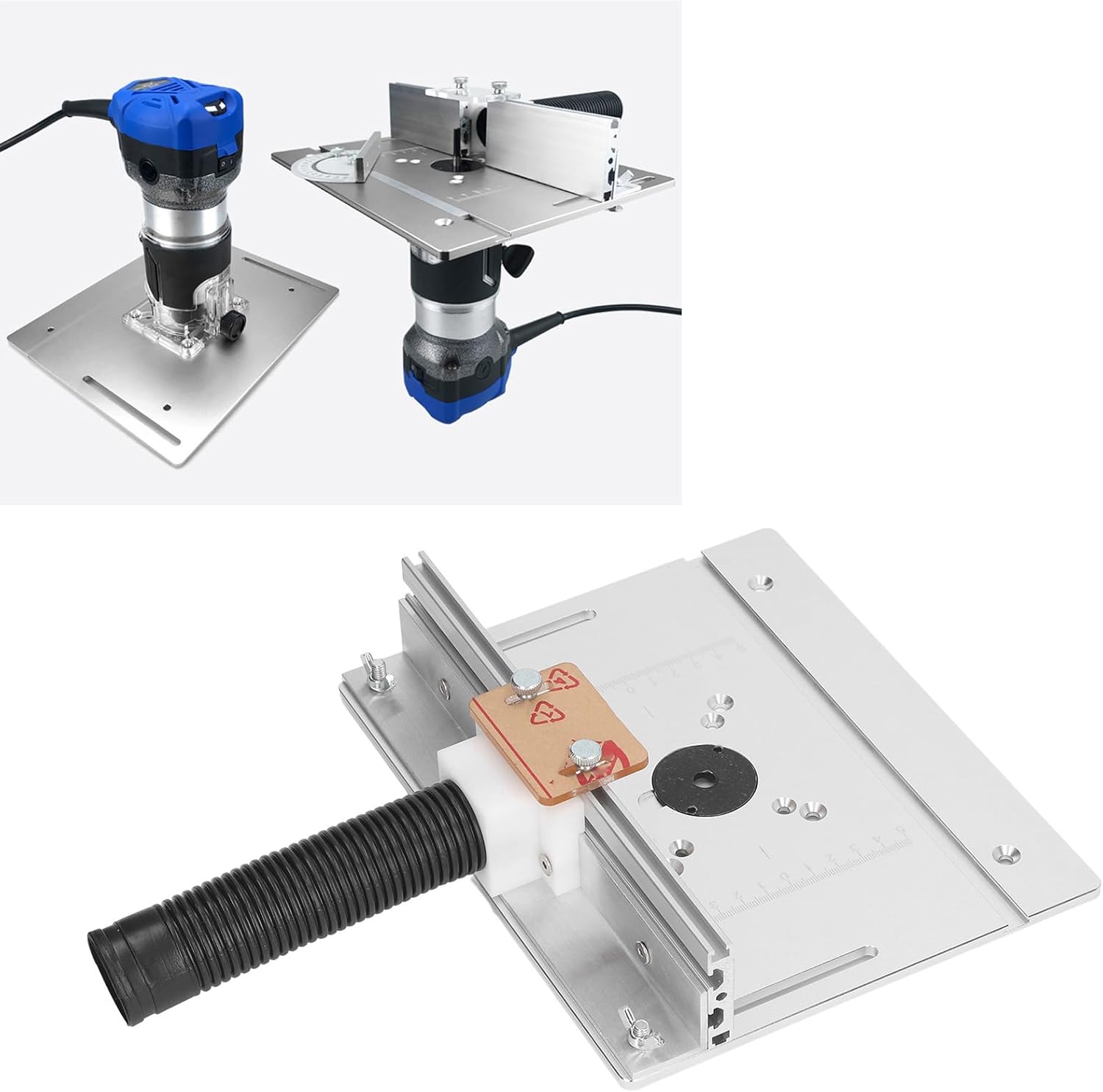Router Lift Kit Aluminum Alloy 180° Rotation Router Table Insert Plate, Multifunctional Woodworking Insert Board with Adjustable Backrest for Trimming Milling Machines