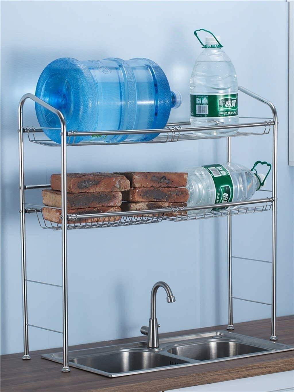 Scaffale espositivo per scolapiatti in Acciaio Inox a 2 Livelli, salvaspazio, con portautensili e Posate (Dimensioni: 94 x 28 x 80 cm) (74 x 28 x 80 cm) ()